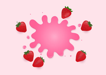 Strawberry juice and red strawberries background