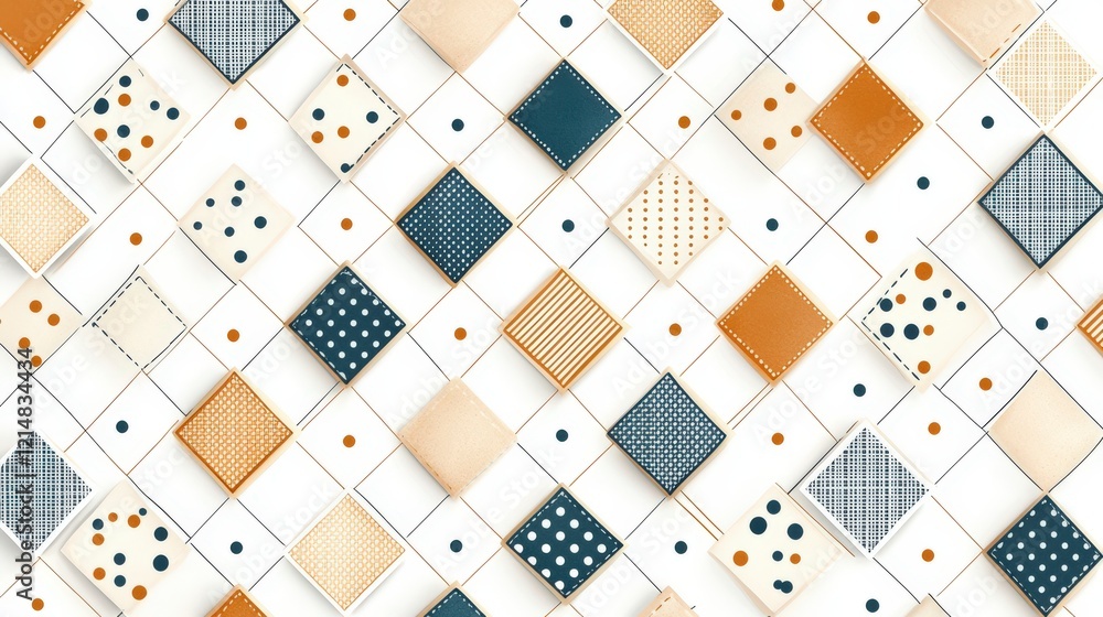 Poster an abstract background featuring a geometric pattern of colorful squares and dots, ideal for use in 