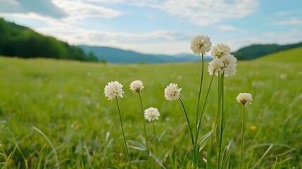 Soft-Focus Wildflowers in a Serene Meadow with Blurred Horizon