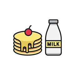 Milk and pancake set food icon featuring a clean and modern design, ideal for breakfast menus, food delivery services, and cafe branding