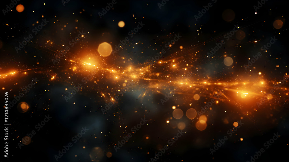 Poster abstract golden particles background with bokeh lights and dust dynamically animated