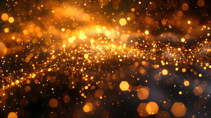 Fototapeta premium Abstract Gold Bokeh Background with Shining Particles and Light Flares Smoothly on Dark Backdrop