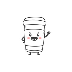 Cute cartoon coffee paper cup for a postcard, textiles, decor, poster. Coffe takeaway cup in doodle style.  Vector illustration