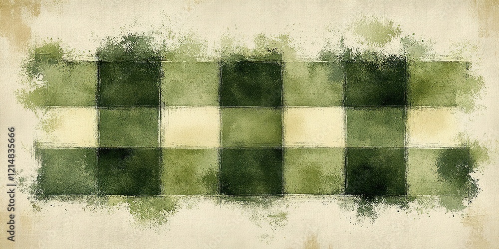 Poster textured green and cream checkered pattern with soft edges creating an inviting atmosphere in a mini