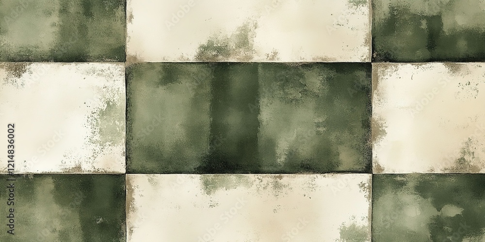 Poster green and beige textured abstract design with a checkerboard pattern on a textured surface