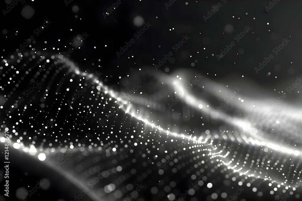 Aufkleber abstract background forms a wavy pattern with shining particles on a dark backdrop.