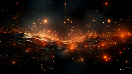 Fototapeta premium Abstract Background with Golden Particles Flowing Smoothly over Dark Wavy Surface