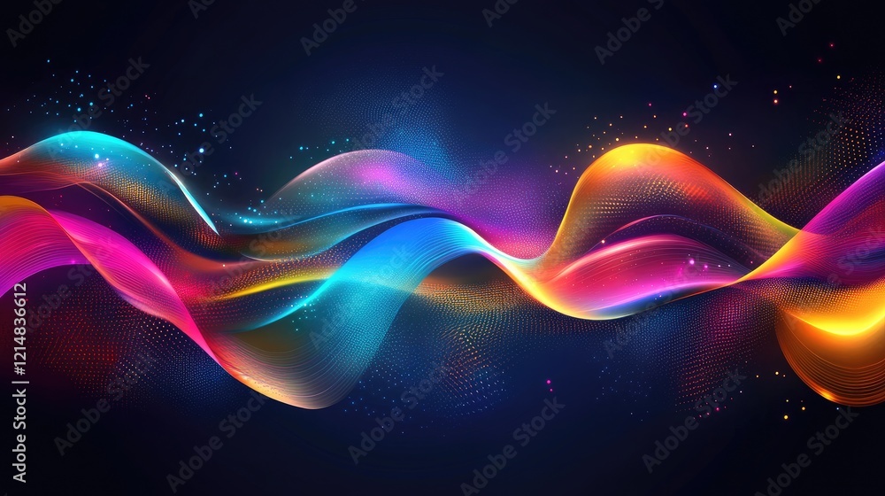 Poster a modern art composition with colorful digital flows and ambient lighting, representing cutting-edge