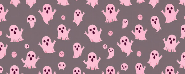 Fototapeta premium Cute Pink Halloween Ghost Seamless Pattern for Kids and Home Decor Projects