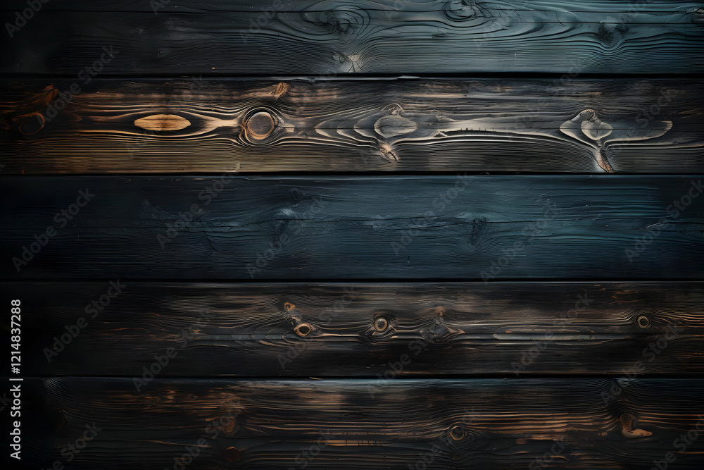 Poster dark stained wood planks form a rustic background texture with knots and grain clearly visible