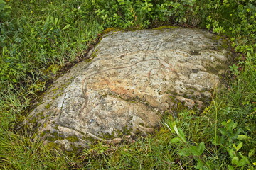 Fototapeta premium Petroglyphs in Helleristningsfelt at Forvik in Norway, Europe 