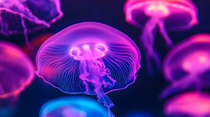 Obraz premium Mesmerizing Bioluminescent Jellyfish-Inspired Ripples in Vibrant Underwater Serenity