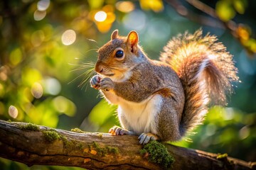 Fototapeta premium Cute Squirrel Grooming in Hylands Park, Chelmsford, Essex, UK - High-Resolution Stock Photo