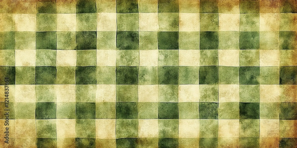 Poster textured green and beige checkered pattern with soft, muted colors and subtle variations in shading