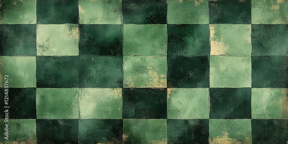 Poster green and black checkered pattern with a vintage texture in a rustic setting