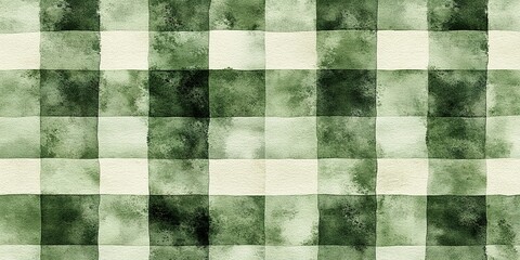 Fototapeta premium Green and cream checked pattern with watercolor texture for textiles and designs