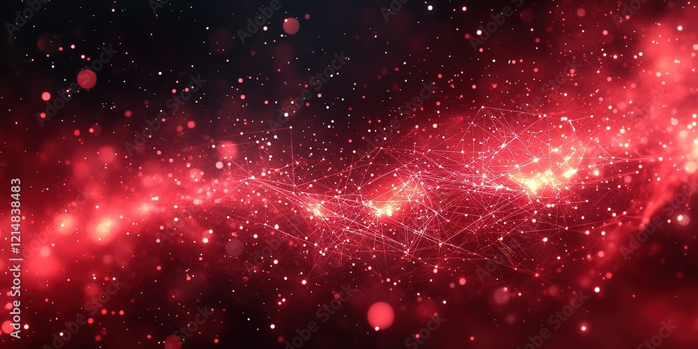 Poster cosmic network of stars and light creating a vibrant display in a red galaxy