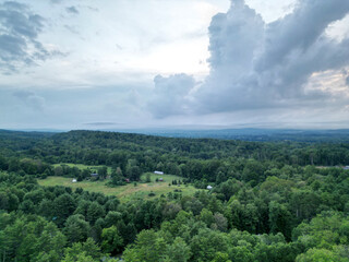 view of catskill mountains at sunset (wide angle aerial mountain vista in catskills hudson valley...