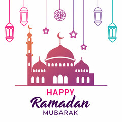 happy ramadan mubarak silhouette vector illustration background design