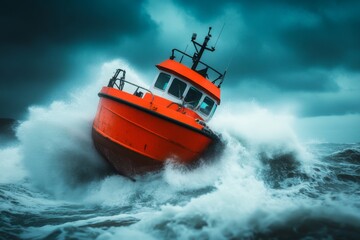 Naklejka premium A stormy sea with a small, capsized boat and a lone survivor clinging to debris, consumed by hopelessness