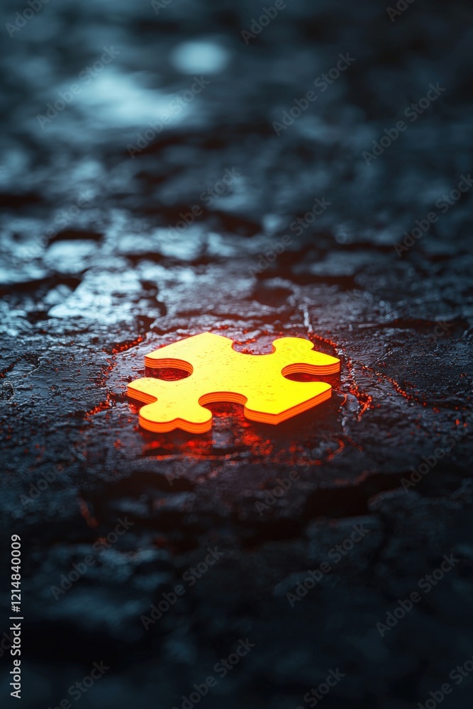 Poster a symbolic glowing puzzle piece representing problem-solving in customer service.