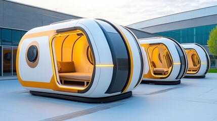 Futuristic Modular Cabins in Urban Landscape with Unique Design