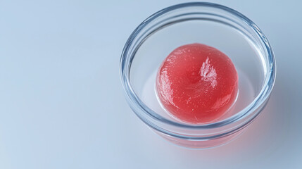 vibrant single stem cell culture in glass dish, showcasing its unique texture and color. This isolated sample highlights intricate details of cellular growth and research
