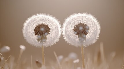 Two Dandelions Backlit Meadow Sunset Wishes