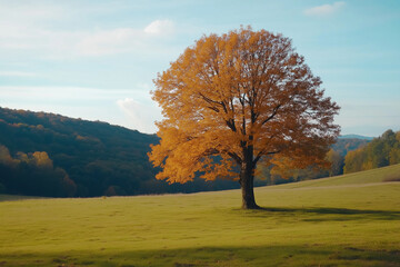 Fototapeta premium Colorful autumn leaves on tree in autumn valley with nobody in the park