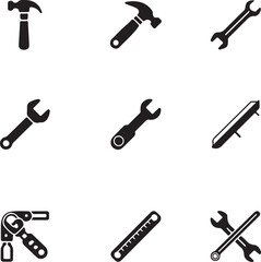 Tools icon set. Hammer, wrench, screwdriver, spanner, screwdriver. Vector illustration