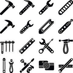 construction tools icon set over white background, silhouette style, vector illustration
