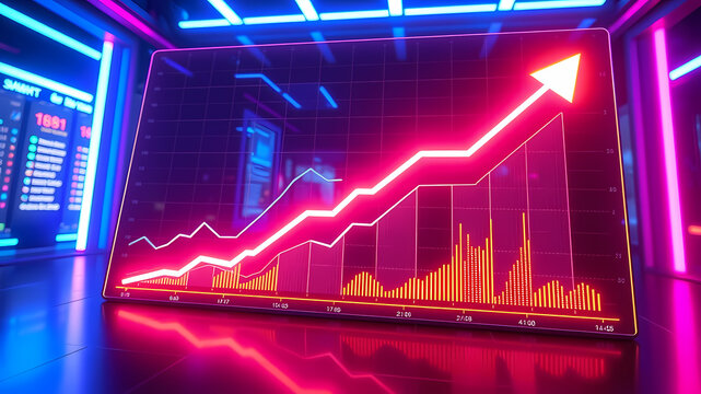 Futuristic glowing financial growth chart with vibrant data