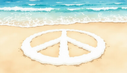 Fototapeta premium Beach with Peace Symbol for World Peace Day Blogs and Events