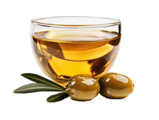 Isolated Olive Oil Bowl with Green Olives