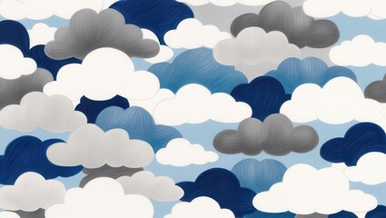Abstract Blue Gray and White Cloud Seamless Pattern Design Sky Texture Background