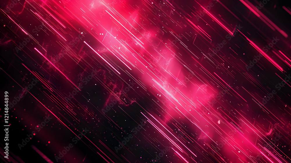 Poster diagonal pink light streaks illuminate a dark background with particles dynamically