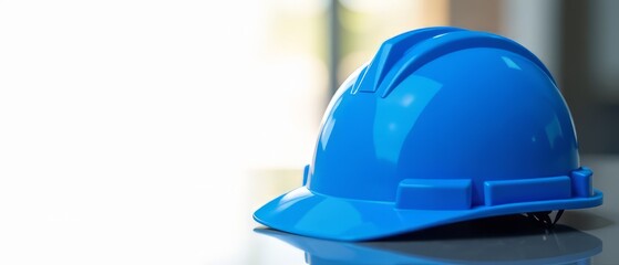 Blue Construction Helmet Close-Up, Bright Lighting