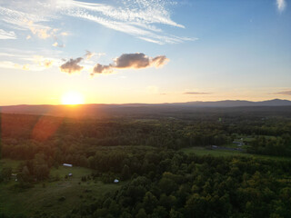 view of catskill mountains at sunset (wide angle aerial mountain vista in catskills hudson valley...