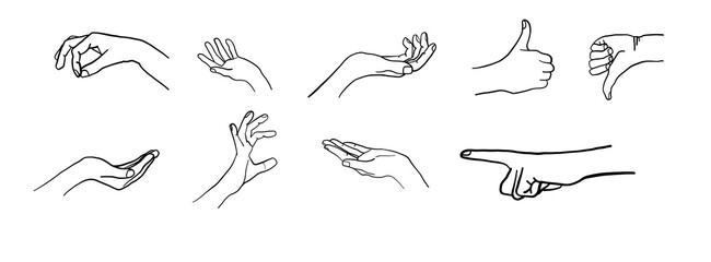 Fototapeta premium Hand pointer Sketch icon set. click icon. Variations of hand actions.