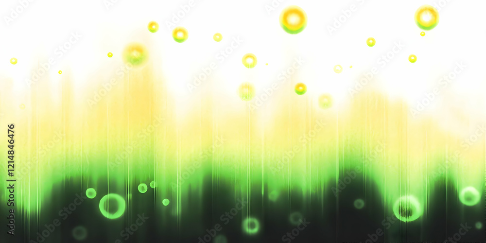 Poster abstract background with green and yellow gradient and floating circles creates a dreamy atmosphere.