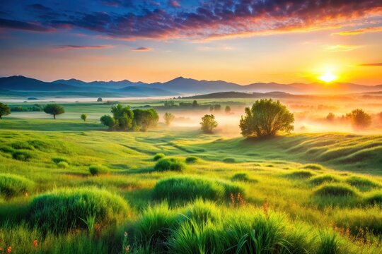Golden hour illuminates Bashang Grassland's misty dawn, a serene Beijing sunrise capturing China's beauty.