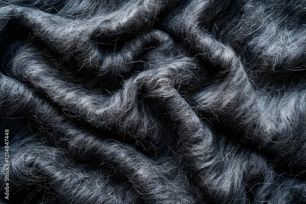Poster dark gray fluffy fabric texture displays soft and textured wool material in abstract background desi