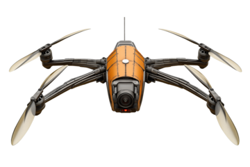 Foldable drone with visible propellers isolated on transparent white background