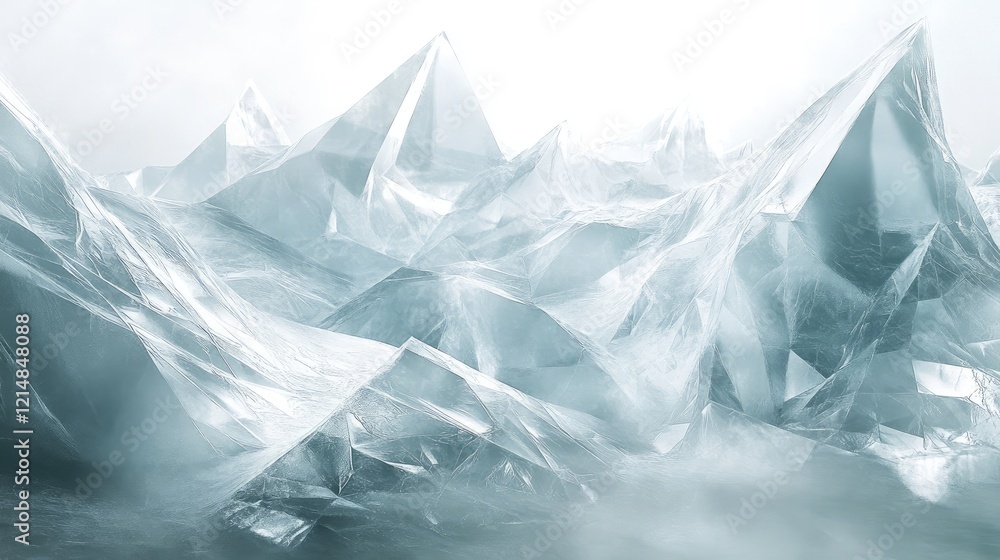 Poster complex crystalline frost spreading across a surface, blending sharp lines and soft textures in a co