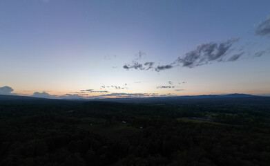 view of catskill mountains at sunset (wide angle aerial mountain vista in catskills hudson valley...
