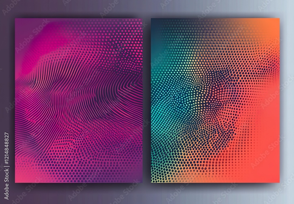 Poster set of horizontal abstract backgrounds with halftone pattern