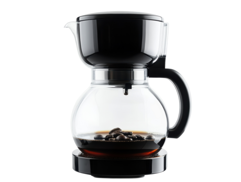 Isolated Glass Coffee Maker with Coffee Beans