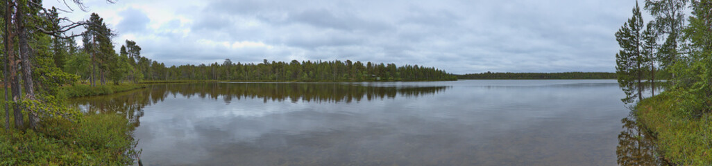 Fototapeta premium Panoramic view of the lake Haraldjärventie at Kaamanen, Finland, Europe 