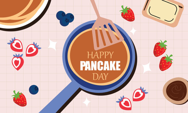 Pancake day illustration, pancake served on plate .