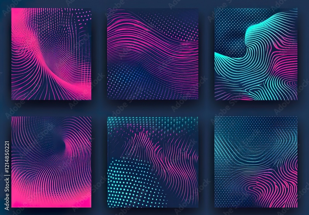 Poster set of horizontal abstract backgrounds with halftone pattern